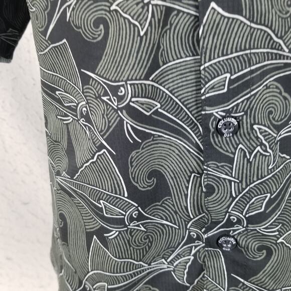 Columbia PFG Super Tamiami Shirt Mens Small Black Fish Print Omni-Shade Fishing - Picture 5 of 14